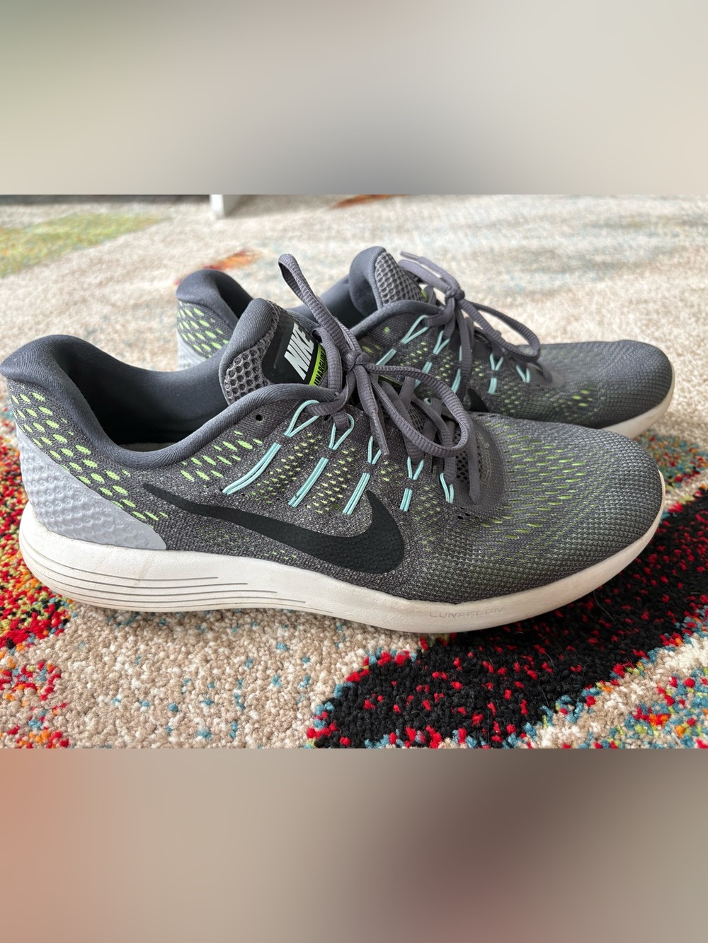 Nike Gray and Green Lunarglide 8 Running Shoes
